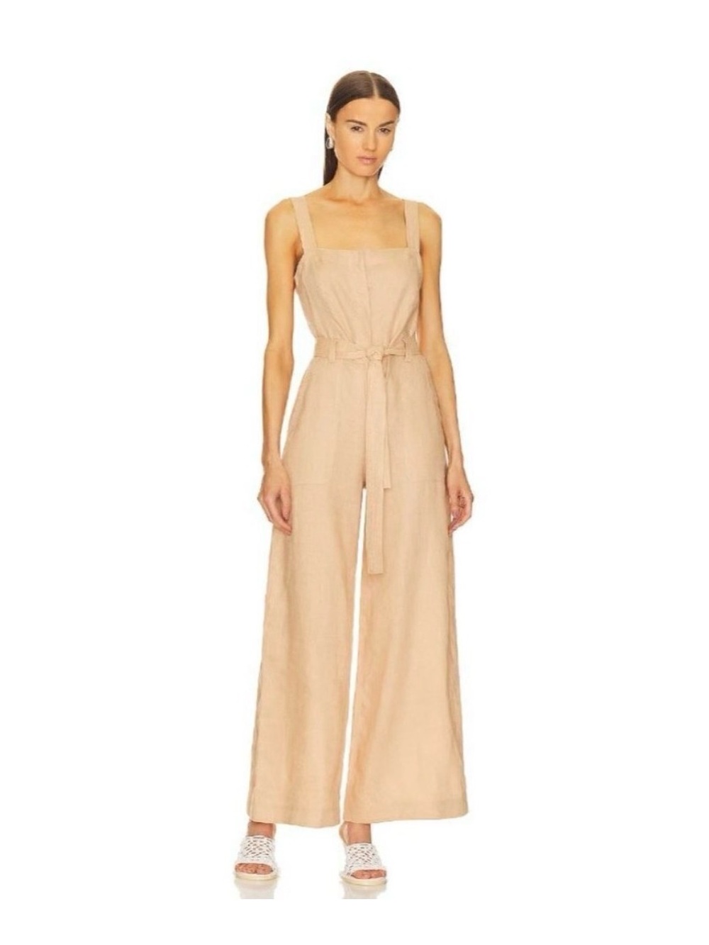A.L.C. Winslow Wide Leg Linen Jumpsuit in Biscotti - 100% Linen